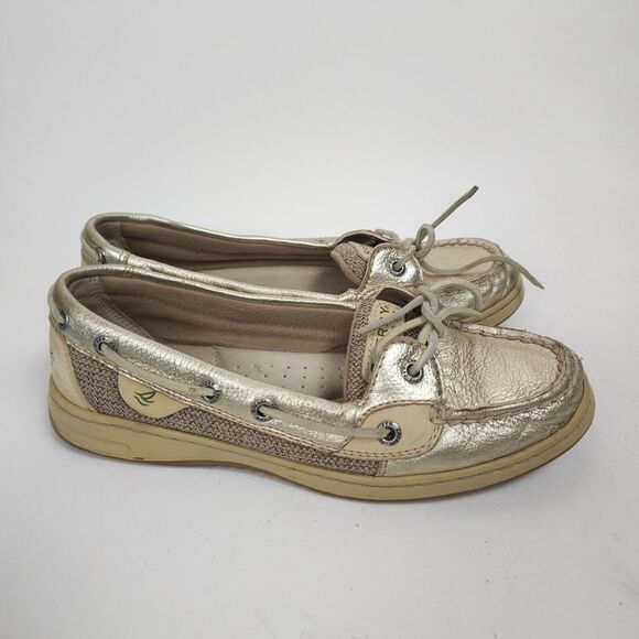 SPERRY TOP SIDER Angelfish Gold Metallic Leather Lace Up Casual Boat Shoe Size 7 - Picture 1 of 9